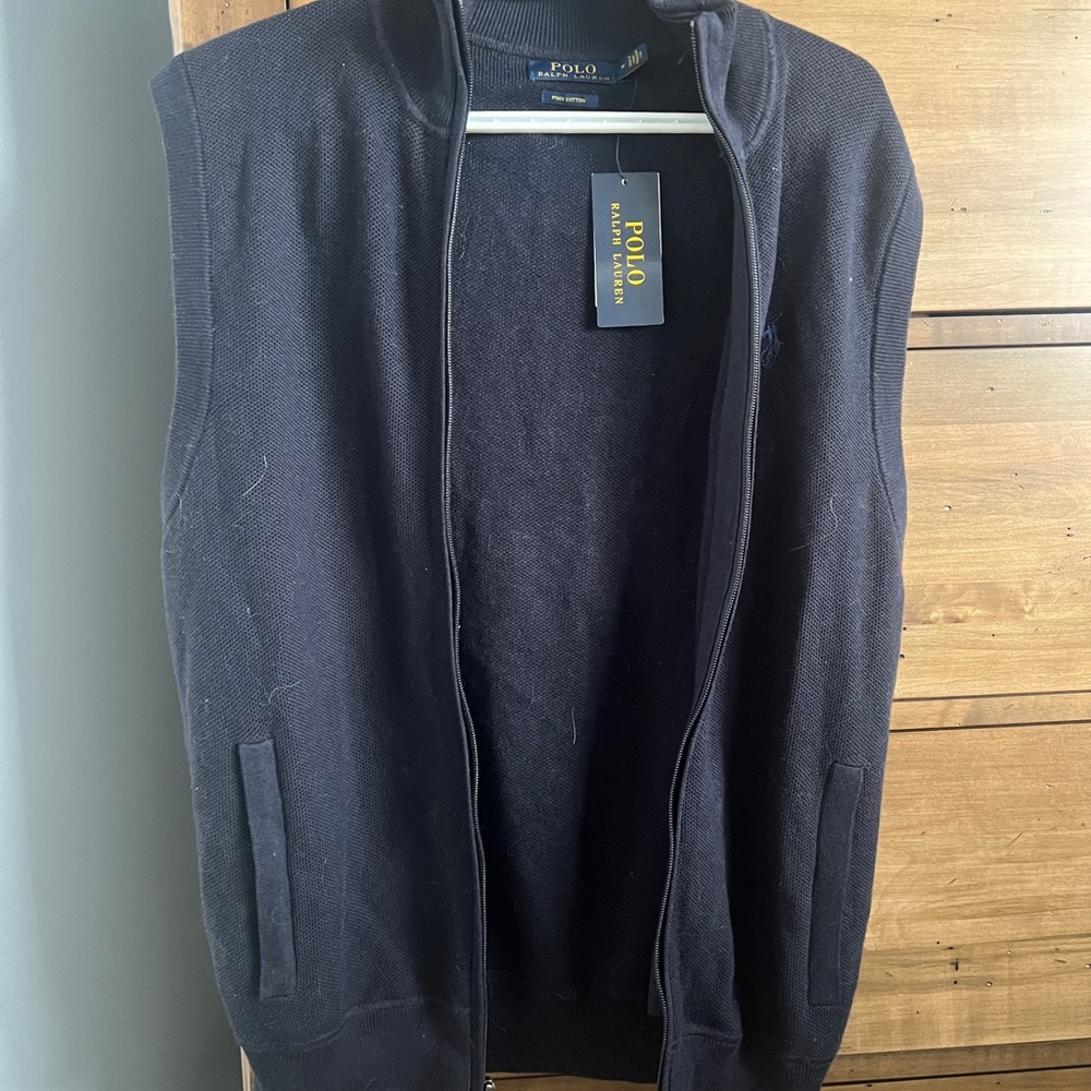 NWT Polo Ralph Lauren Navy Full-Zip Sweater Vest 100% Cotton